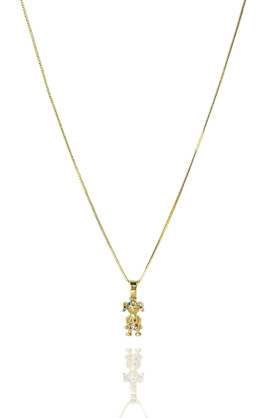 Colar Pingente Menina com Zircônia Colorida Banhado em Ouro 18k