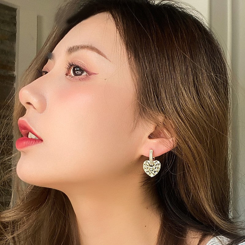 Luxo cristal em forma de coração pingente cor de ouro brincos coreano moda jó