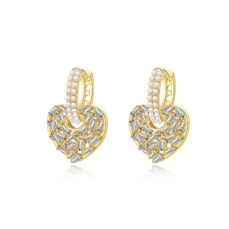 Luxo cristal em forma de coração pingente cor de ouro brincos coreano moda jó