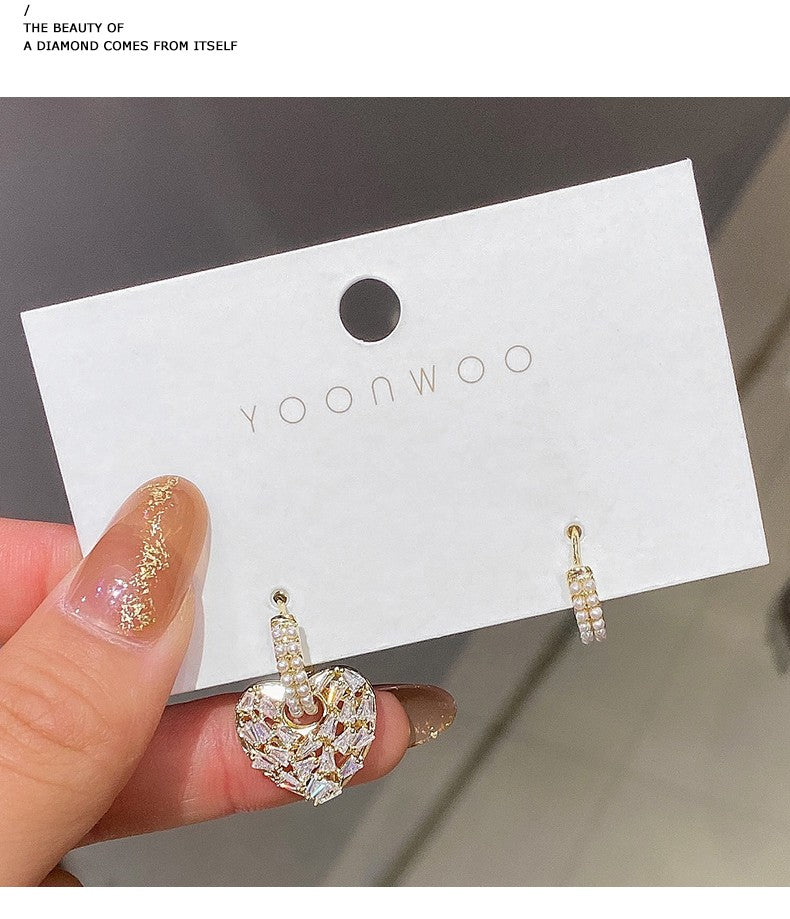 Luxo cristal em forma de coração pingente cor de ouro brincos coreano moda jó