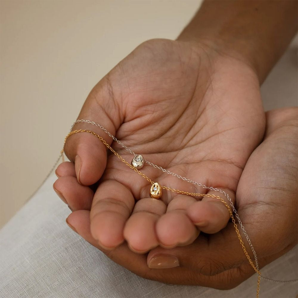 Colar Gota Banhado a Ouro 14K com Pedra Central