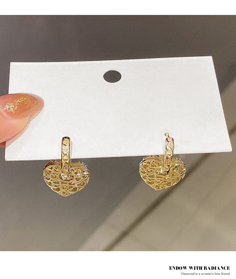 Luxo cristal em forma de coração pingente cor de ouro brincos coreano moda jó