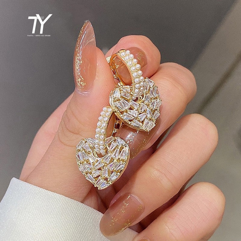 Luxo cristal em forma de coração pingente cor de ouro brincos coreano moda jó