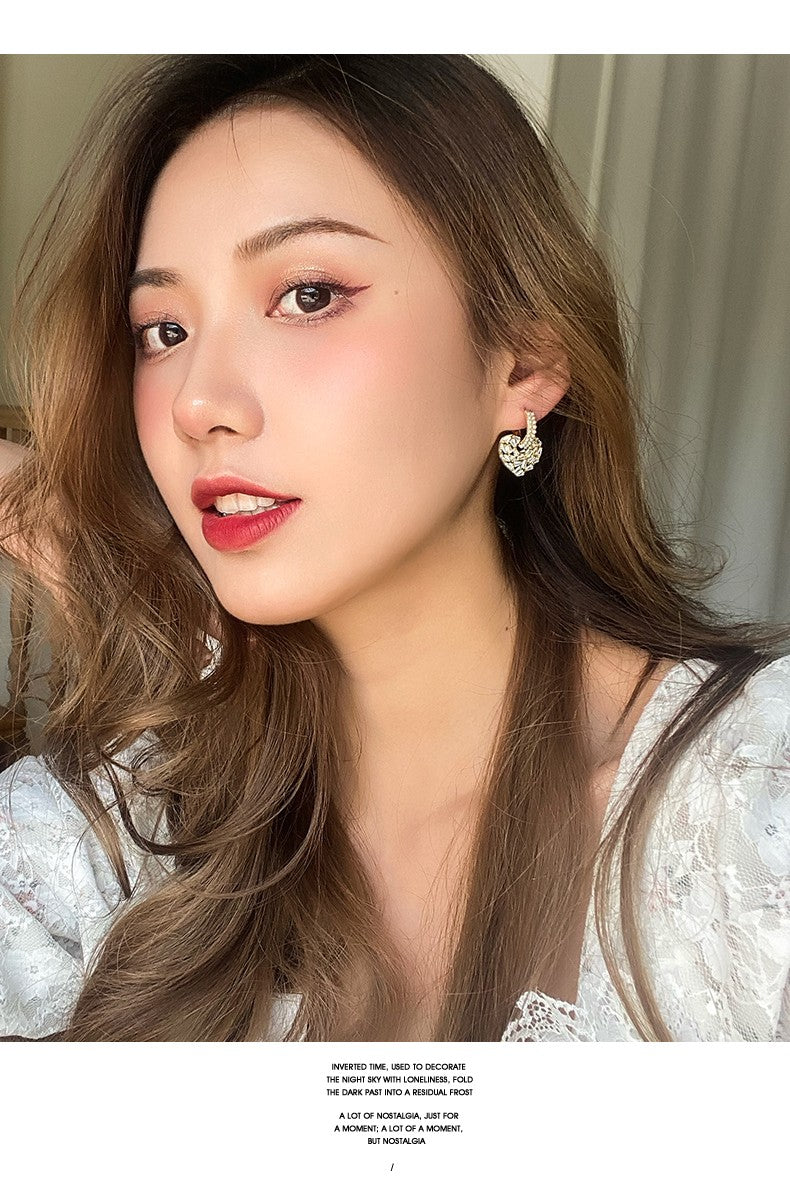 Luxo cristal em forma de coração pingente cor de ouro brincos coreano moda jó