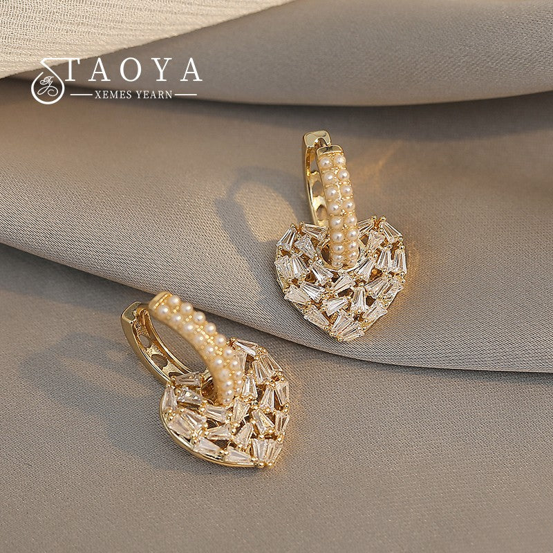 Luxo cristal em forma de coração pingente cor de ouro brincos coreano moda jó