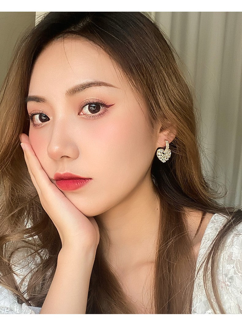 Luxo cristal em forma de coração pingente cor de ouro brincos coreano moda jó