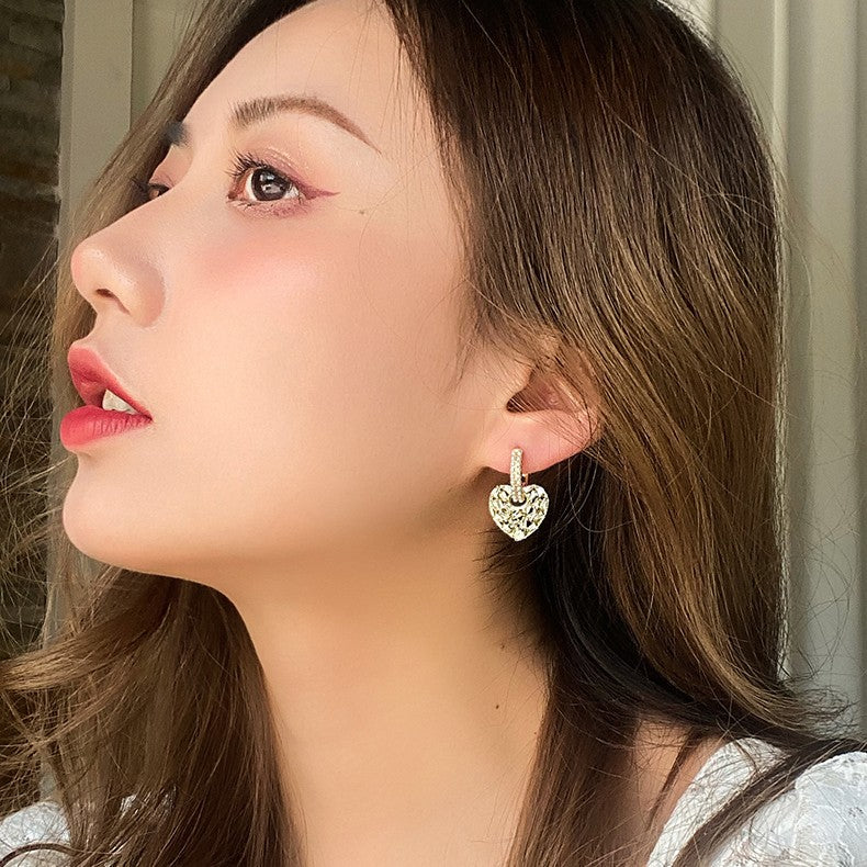 Luxo cristal em forma de coração pingente cor de ouro brincos coreano moda jó